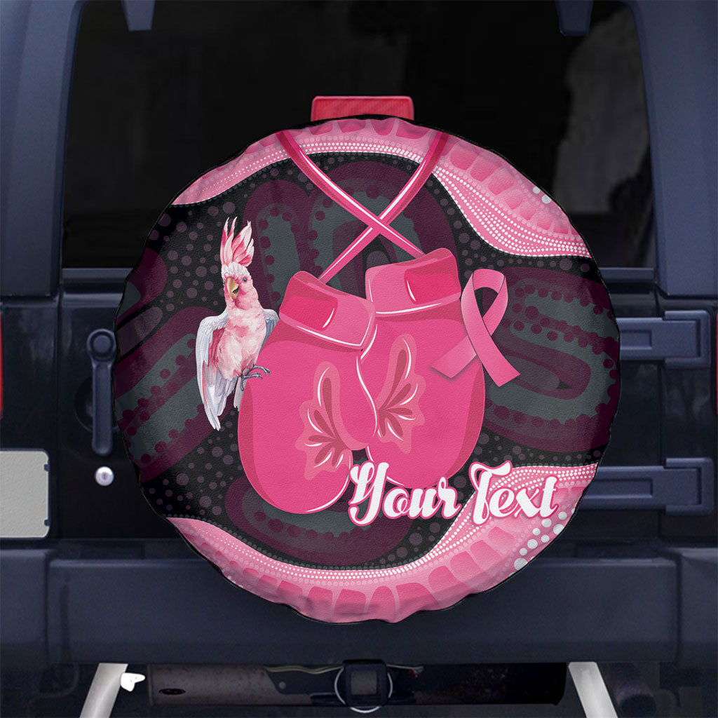 Personalised Australia Breast Cancer Awareness Spare Tire Cover Pink Cockatoo Fight Boxing Gloves Aboriginal Art