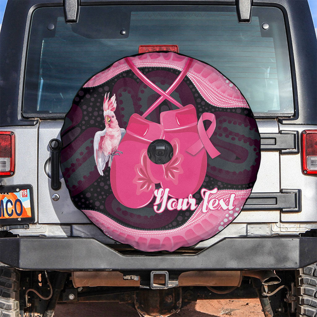 Personalised Australia Breast Cancer Awareness Spare Tire Cover Pink Cockatoo Fight Boxing Gloves Aboriginal Art