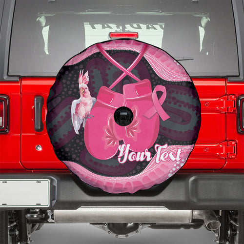 Personalised Australia Breast Cancer Awareness Spare Tire Cover Pink Cockatoo Fight Boxing Gloves Aboriginal Art