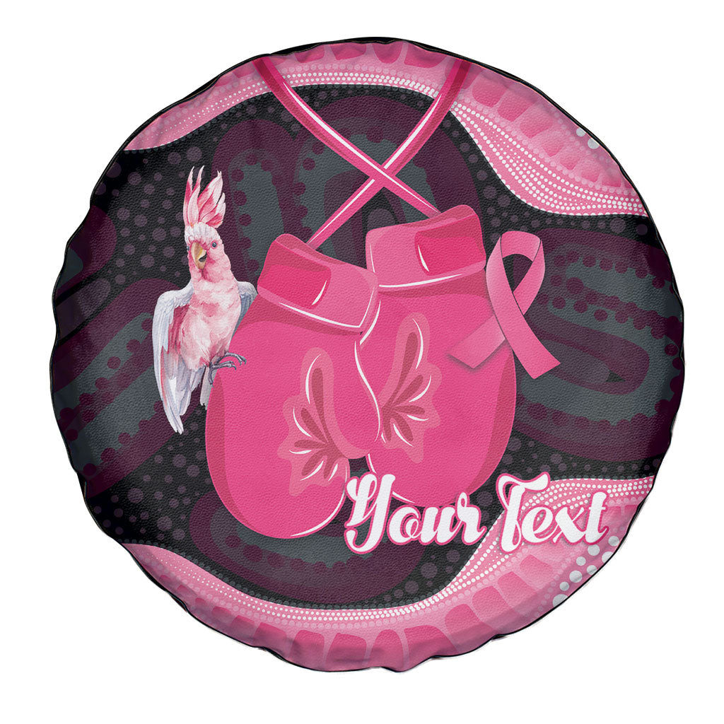 Personalised Australia Breast Cancer Awareness Spare Tire Cover Pink Cockatoo Fight Boxing Gloves Aboriginal Art