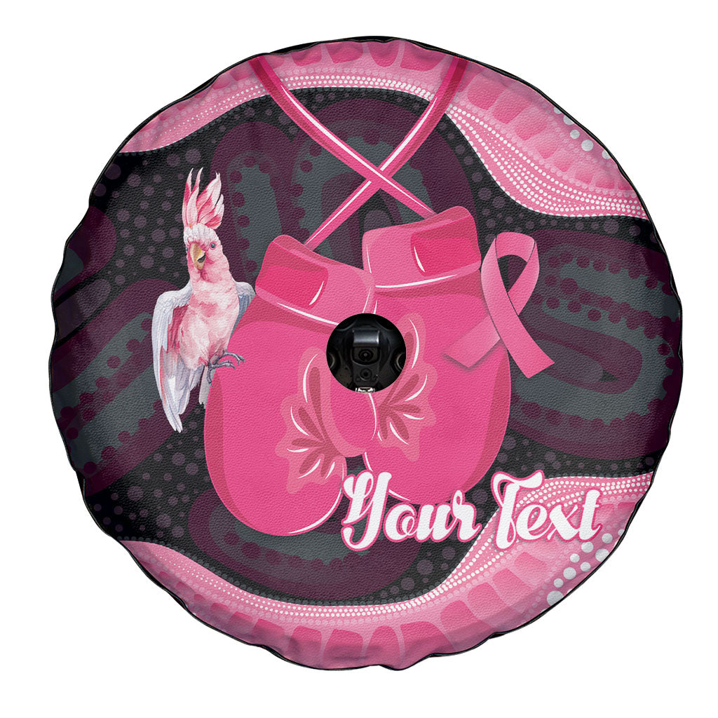 Personalised Australia Breast Cancer Awareness Spare Tire Cover Pink Cockatoo Fight Boxing Gloves Aboriginal Art