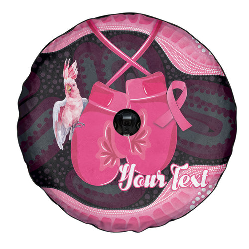 Personalised Australia Breast Cancer Awareness Spare Tire Cover Pink Cockatoo Fight Boxing Gloves Aboriginal Art