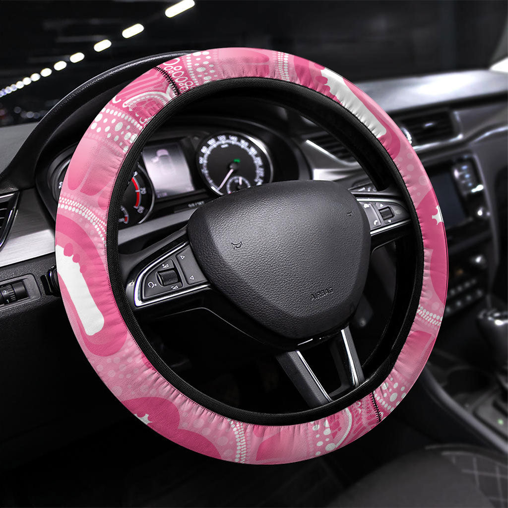 Australia Breast Cancer Awareness Steering Wheel Cover Pink Cockatoo Fight Boxing Gloves Aboriginal Art
