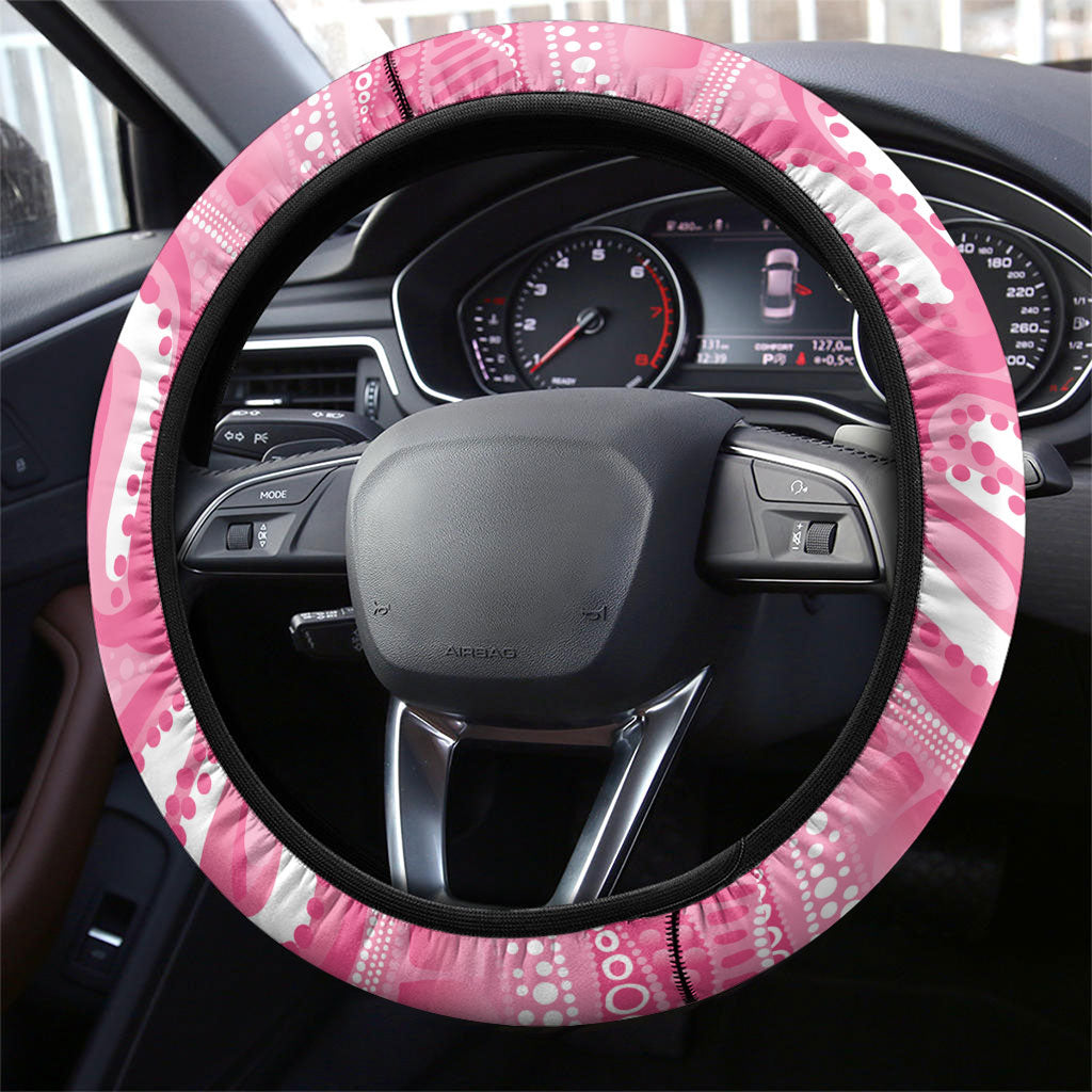 Australia Breast Cancer Awareness Steering Wheel Cover Pink Cockatoo Fight Boxing Gloves Aboriginal Art