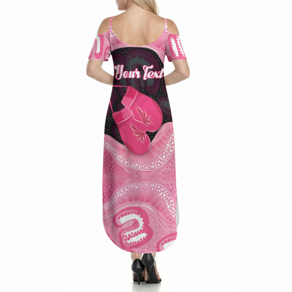 Personalised Australia Breast Cancer Awareness Summer Maxi Dress Pink Cockatoo Fight Boxing Gloves Aboriginal Art