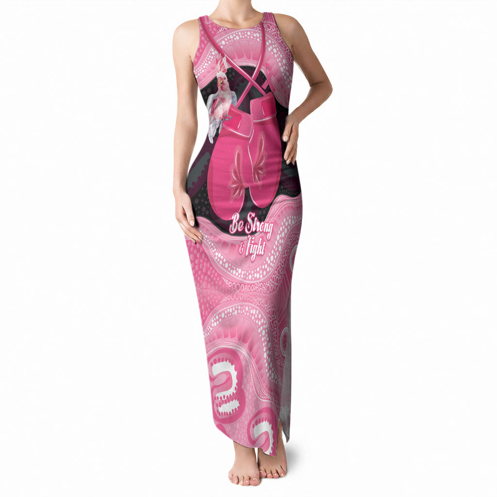 Personalised Australia Breast Cancer Awareness Tank Maxi Dress Pink Cockatoo Fight Boxing Gloves Aboriginal Art