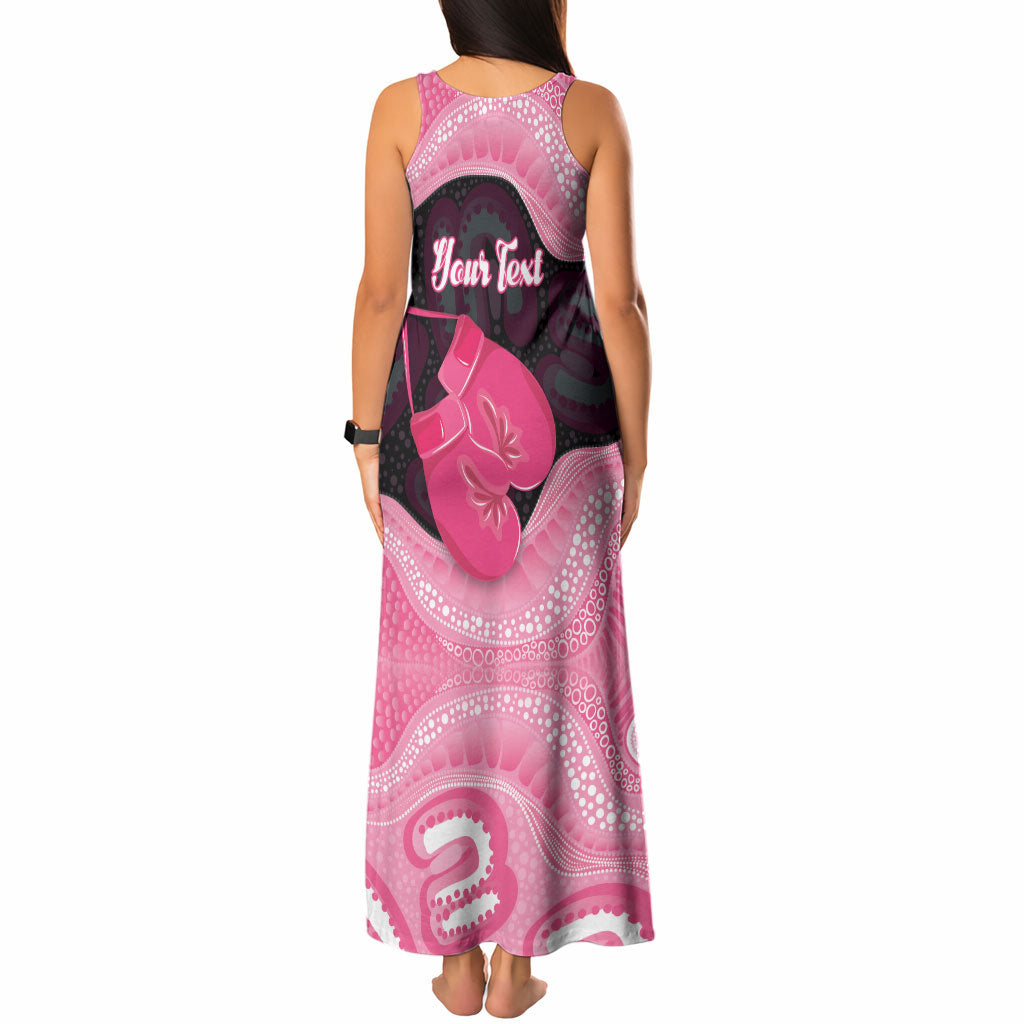 Personalised Australia Breast Cancer Awareness Tank Maxi Dress Pink Cockatoo Fight Boxing Gloves Aboriginal Art