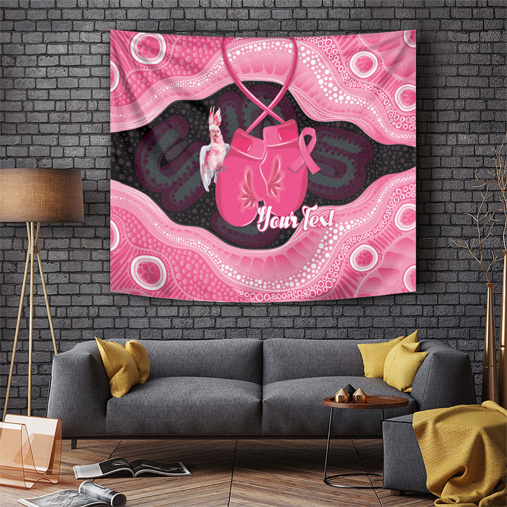 Personalised Australia Breast Cancer Awareness Tapestry Pink Cockatoo Fight Boxing Gloves Aboriginal Art