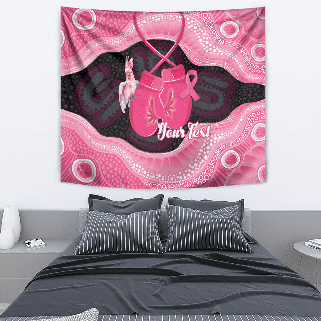 Personalised Australia Breast Cancer Awareness Tapestry Pink Cockatoo Fight Boxing Gloves Aboriginal Art