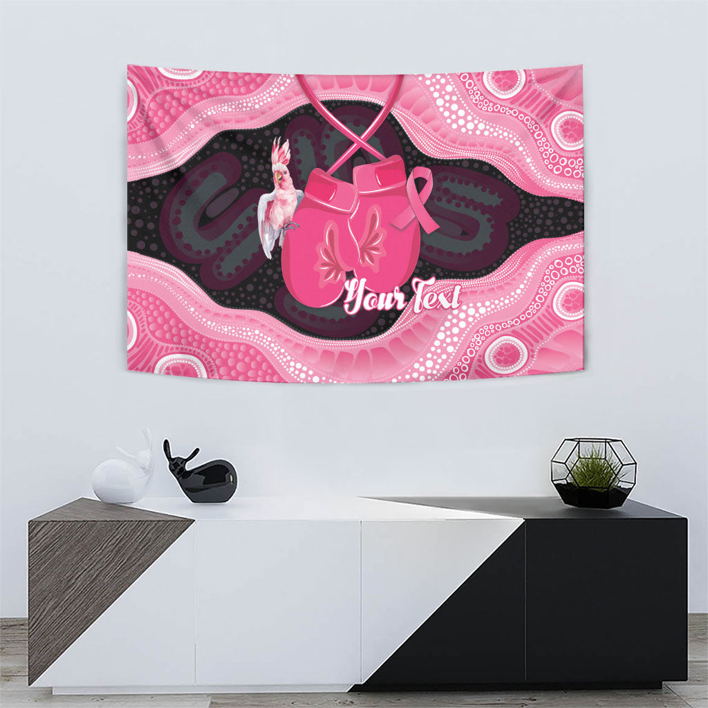 Personalised Australia Breast Cancer Awareness Tapestry Pink Cockatoo Fight Boxing Gloves Aboriginal Art