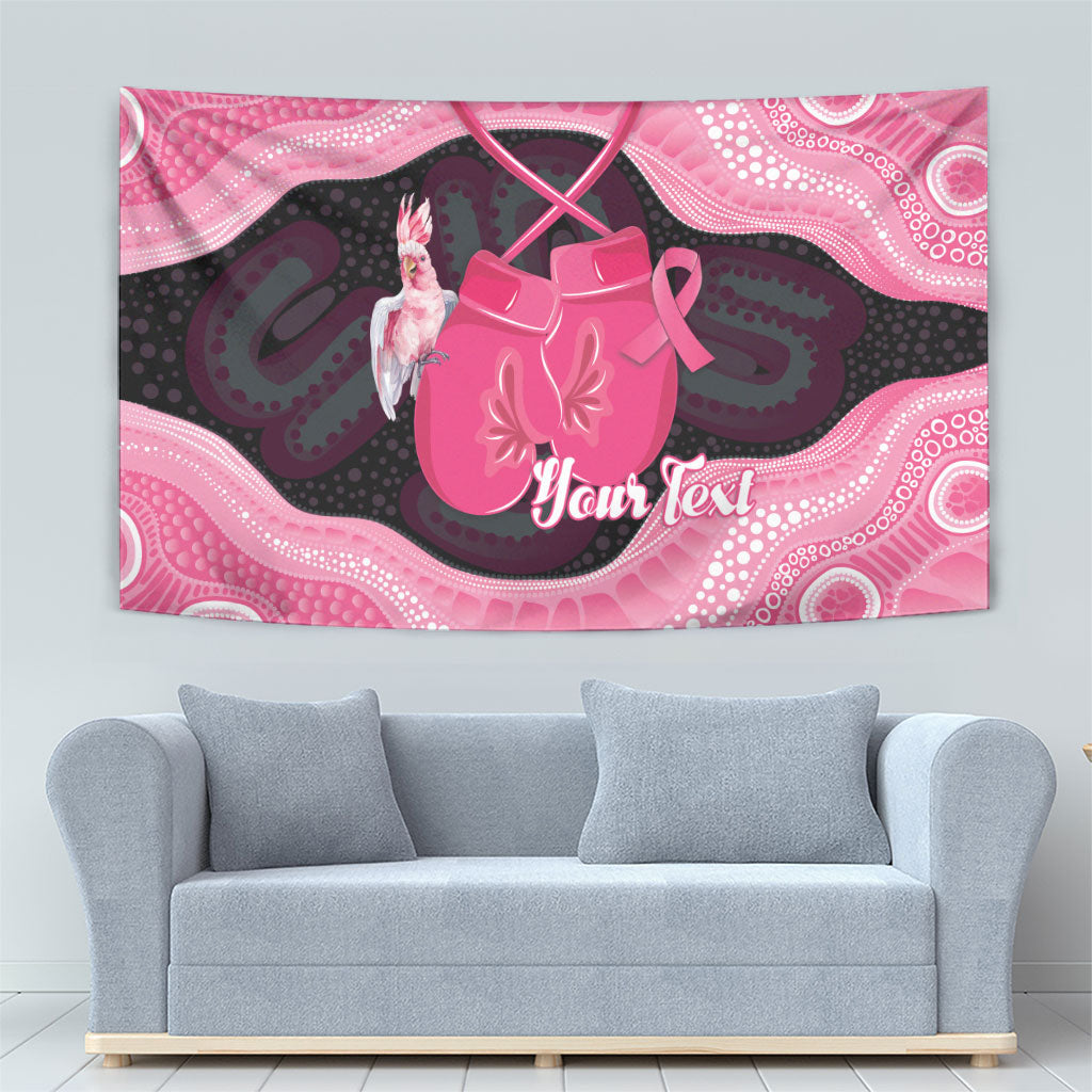 Personalised Australia Breast Cancer Awareness Tapestry Pink Cockatoo Fight Boxing Gloves Aboriginal Art
