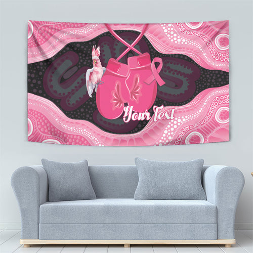 Personalised Australia Breast Cancer Awareness Tapestry Pink Cockatoo Fight Boxing Gloves Aboriginal Art