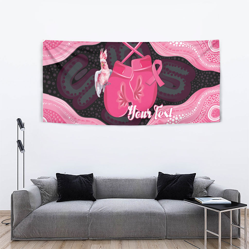 Personalised Australia Breast Cancer Awareness Tapestry Pink Cockatoo Fight Boxing Gloves Aboriginal Art