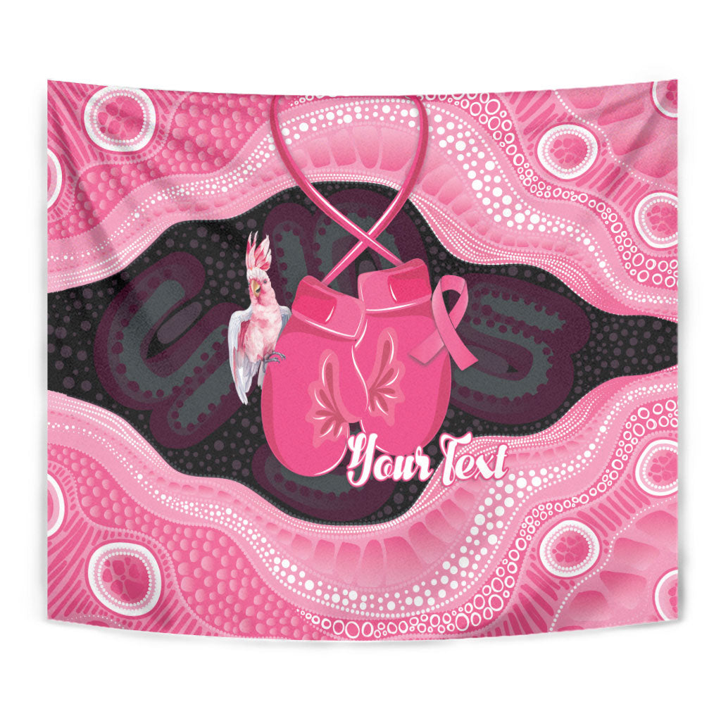 Personalised Australia Breast Cancer Awareness Tapestry Pink Cockatoo Fight Boxing Gloves Aboriginal Art