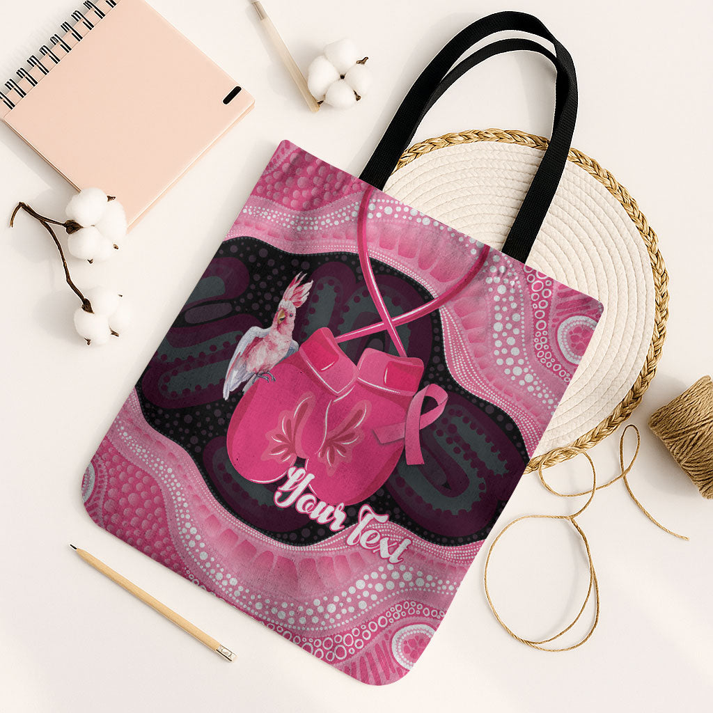 Personalised Australia Breast Cancer Awareness Tote Bag Pink Cockatoo Fight Boxing Gloves Aboriginal Art