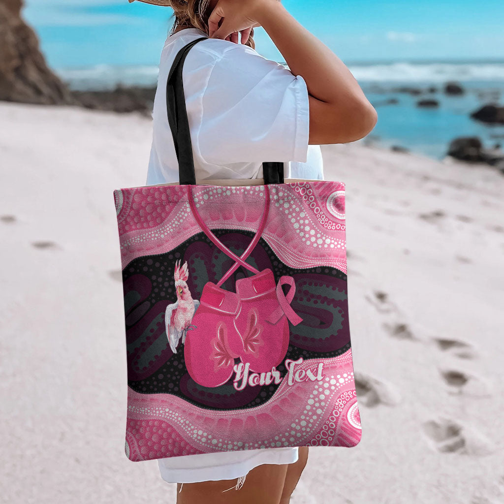Personalised Australia Breast Cancer Awareness Tote Bag Pink Cockatoo Fight Boxing Gloves Aboriginal Art