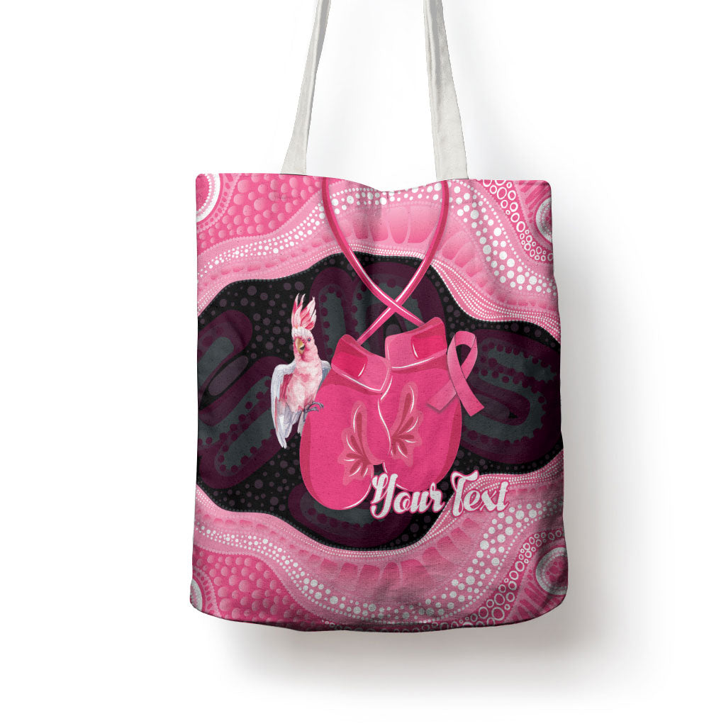 Personalised Australia Breast Cancer Awareness Tote Bag Pink Cockatoo Fight Boxing Gloves Aboriginal Art