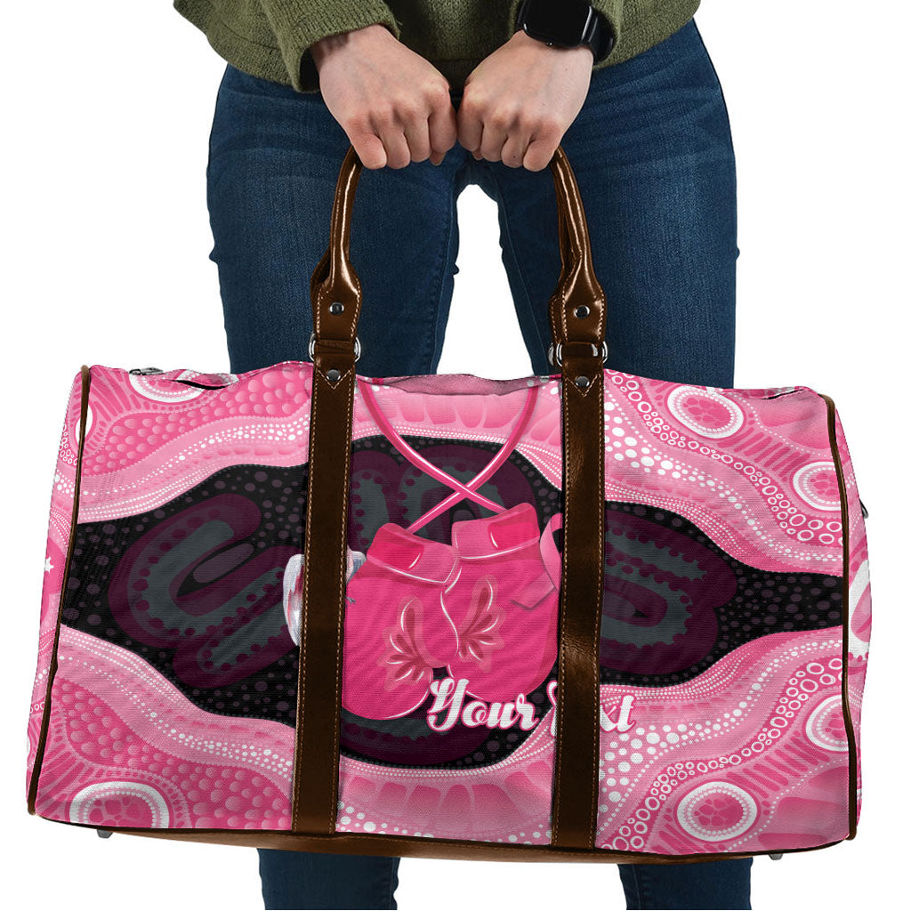 Personalised Australia Breast Cancer Awareness Travel Bag Pink Cockatoo Fight Boxing Gloves Aboriginal Art