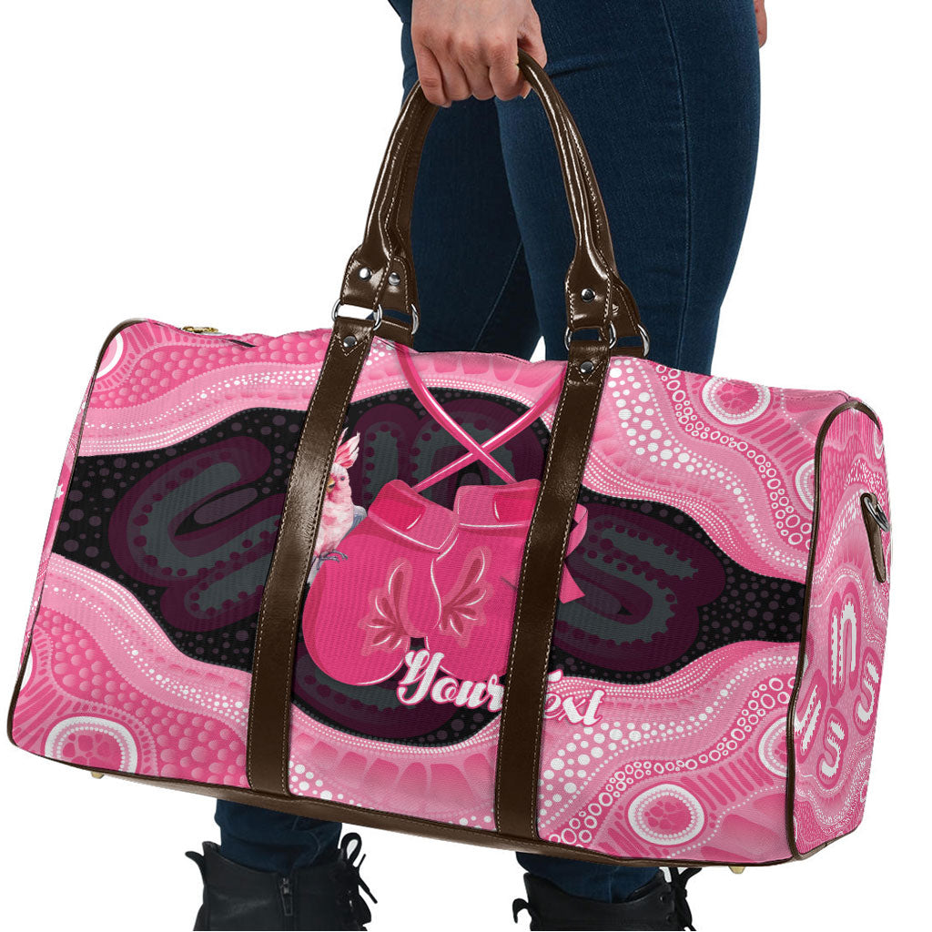 Personalised Australia Breast Cancer Awareness Travel Bag Pink Cockatoo Fight Boxing Gloves Aboriginal Art