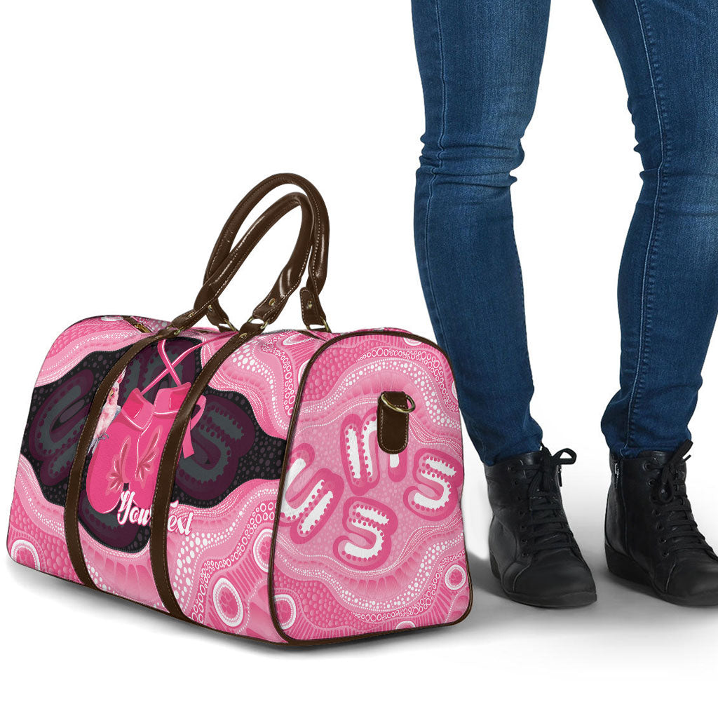 Personalised Australia Breast Cancer Awareness Travel Bag Pink Cockatoo Fight Boxing Gloves Aboriginal Art