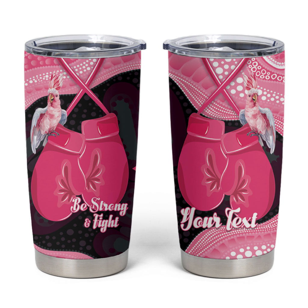 Personalised Australia Breast Cancer Awareness Tumbler Cup Pink Cockatoo Fight Boxing Gloves Aboriginal Art