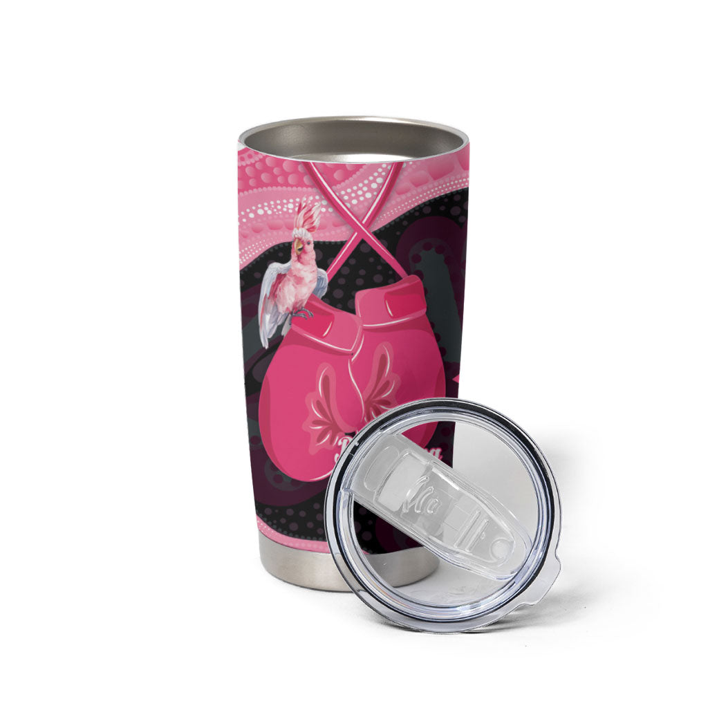 Personalised Australia Breast Cancer Awareness Tumbler Cup Pink Cockatoo Fight Boxing Gloves Aboriginal Art