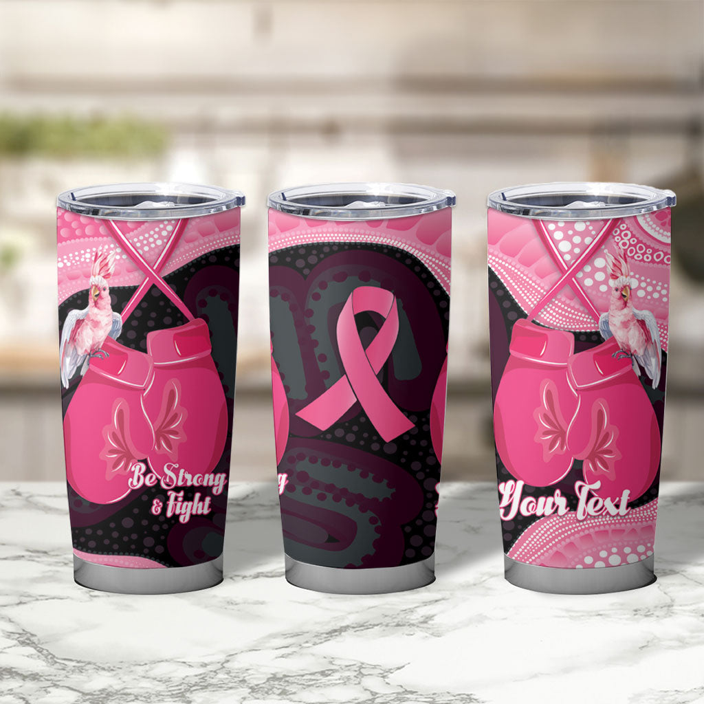 Personalised Australia Breast Cancer Awareness Tumbler Cup Pink Cockatoo Fight Boxing Gloves Aboriginal Art