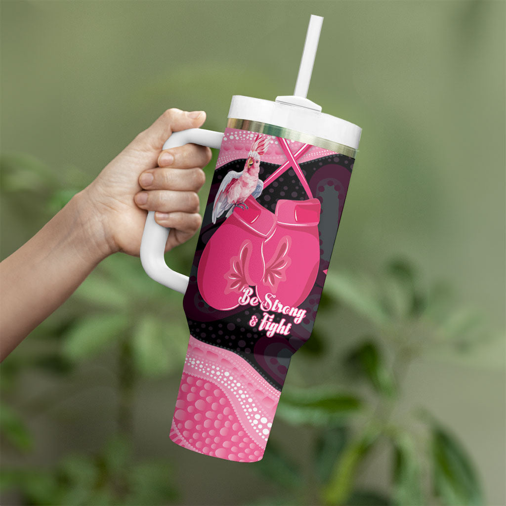 Personalised Australia Breast Cancer Awareness Tumbler With Handle Pink Cockatoo Fight Boxing Gloves Aboriginal Art