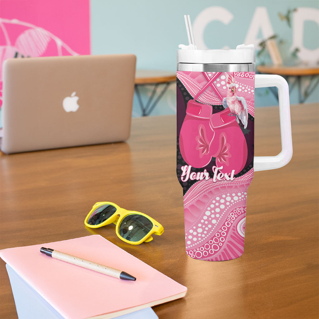 Personalised Australia Breast Cancer Awareness Tumbler With Handle Pink Cockatoo Fight Boxing Gloves Aboriginal Art
