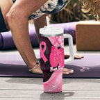 Personalised Australia Breast Cancer Awareness Tumbler With Handle Pink Cockatoo Fight Boxing Gloves Aboriginal Art