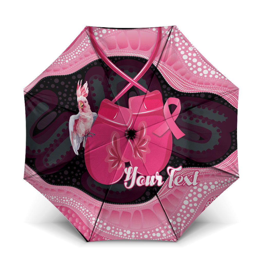 Personalised Australia Breast Cancer Awareness Umbrella Pink Cockatoo Fight Boxing Gloves Aboriginal Art