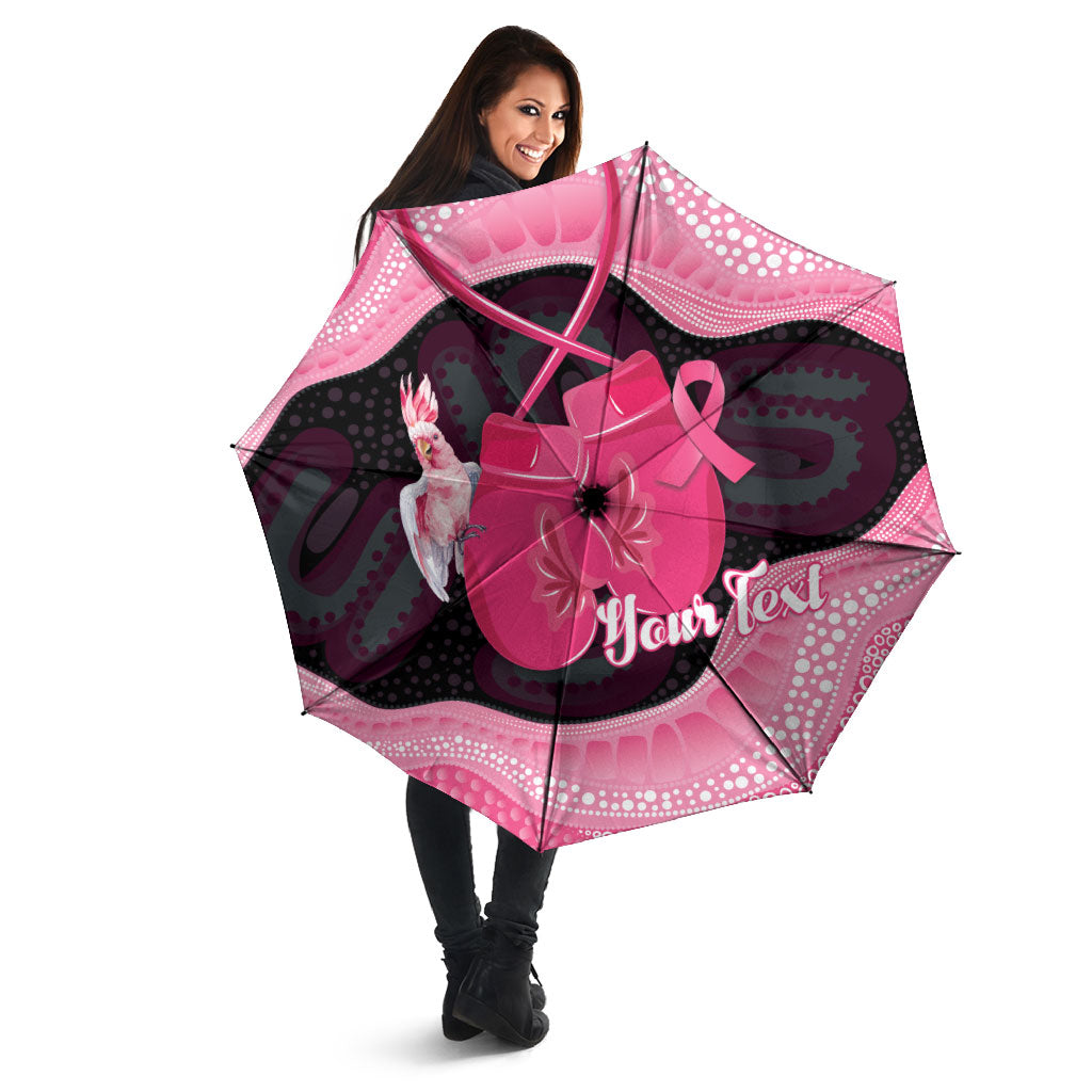 Personalised Australia Breast Cancer Awareness Umbrella Pink Cockatoo Fight Boxing Gloves Aboriginal Art