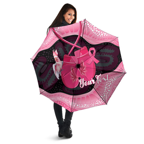 Personalised Australia Breast Cancer Awareness Umbrella Pink Cockatoo Fight Boxing Gloves Aboriginal Art