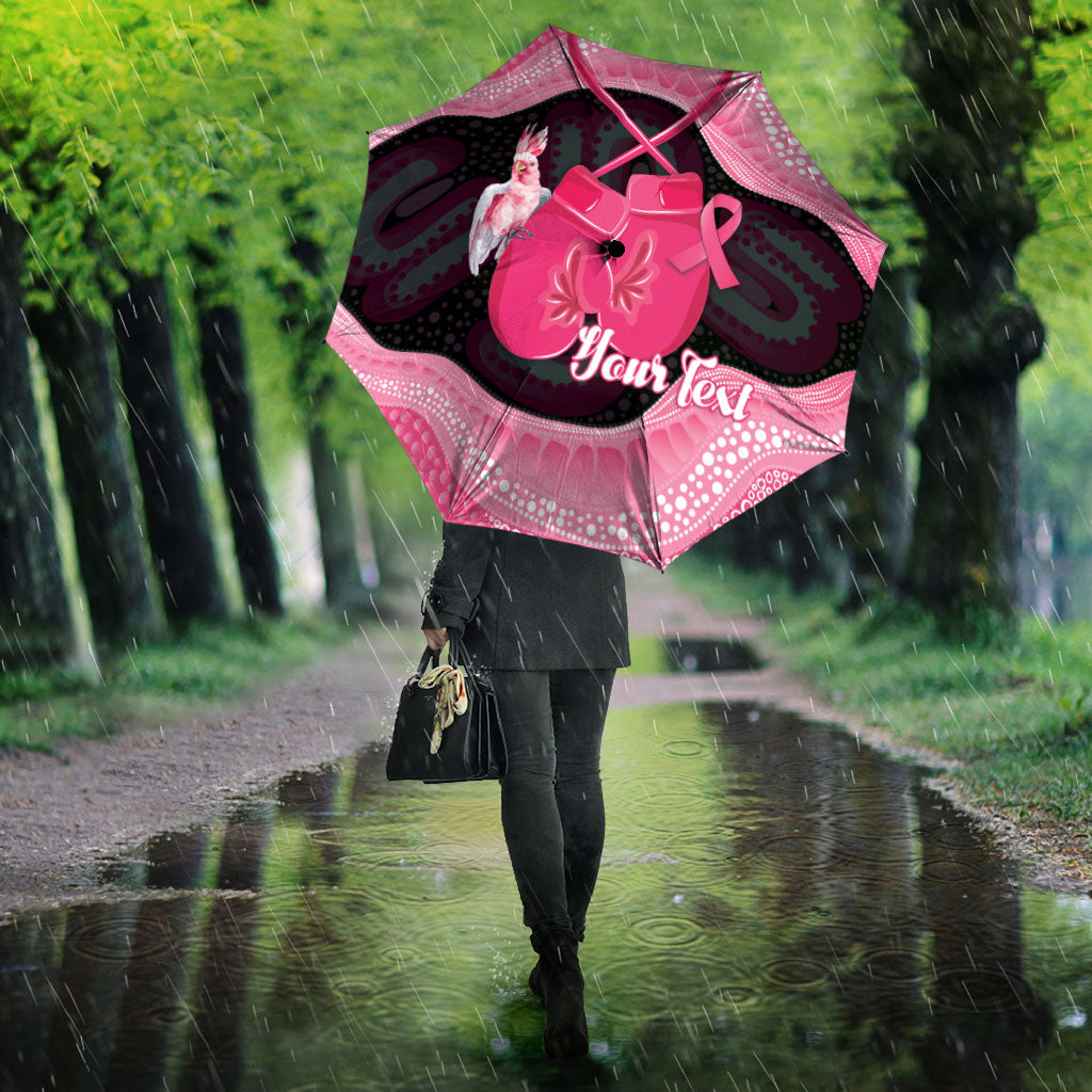 Personalised Australia Breast Cancer Awareness Umbrella Pink Cockatoo Fight Boxing Gloves Aboriginal Art