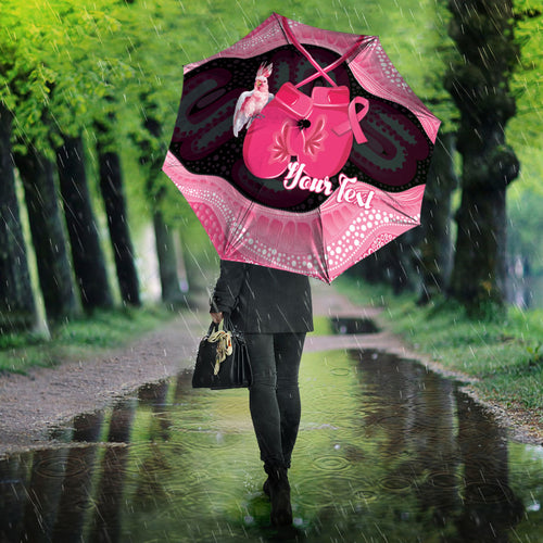 Personalised Australia Breast Cancer Awareness Umbrella Pink Cockatoo Fight Boxing Gloves Aboriginal Art