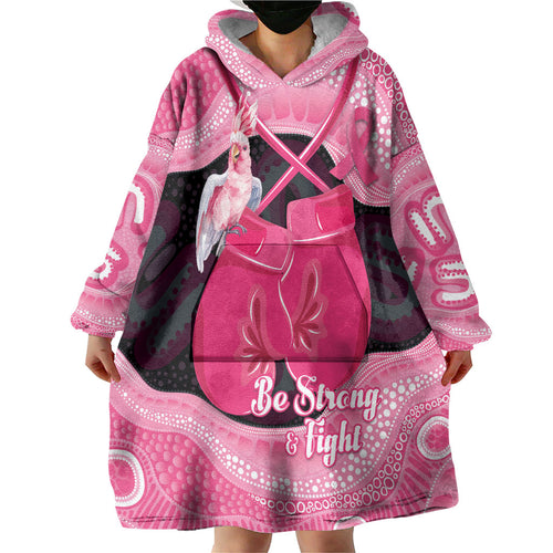 Personalised Australia Breast Cancer Awareness Wearable Blanket Hoodie Pink Cockatoo Fight Boxing Gloves Aboriginal Art