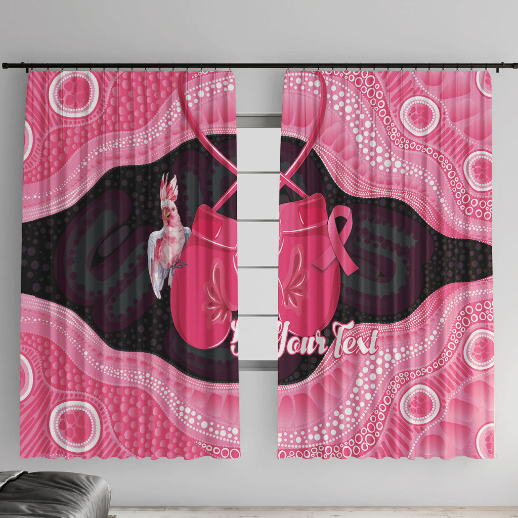 Personalised Australia Breast Cancer Awareness Window Curtain Pink Cockatoo Fight Boxing Gloves Aboriginal Art