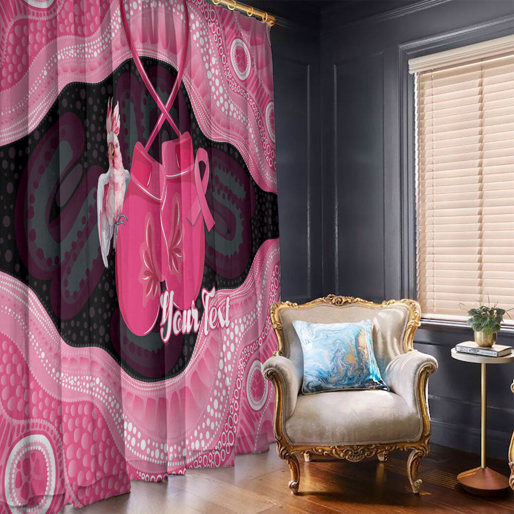 Personalised Australia Breast Cancer Awareness Window Curtain Pink Cockatoo Fight Boxing Gloves Aboriginal Art