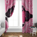 Personalised Australia Breast Cancer Awareness Window Curtain Pink Cockatoo Fight Boxing Gloves Aboriginal Art