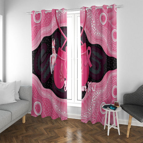 Personalised Australia Breast Cancer Awareness Window Curtain Pink Cockatoo Fight Boxing Gloves Aboriginal Art