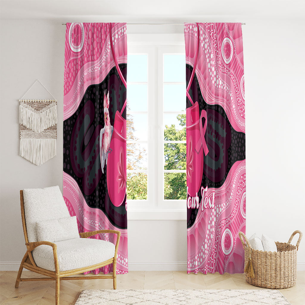 Personalised Australia Breast Cancer Awareness Window Curtain Pink Cockatoo Fight Boxing Gloves Aboriginal Art