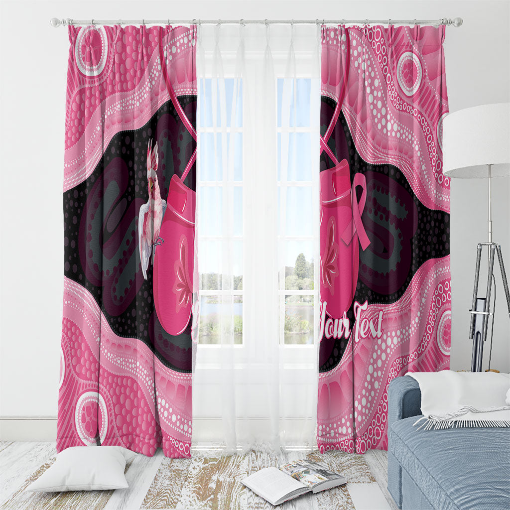 Personalised Australia Breast Cancer Awareness Window Curtain Pink Cockatoo Fight Boxing Gloves Aboriginal Art