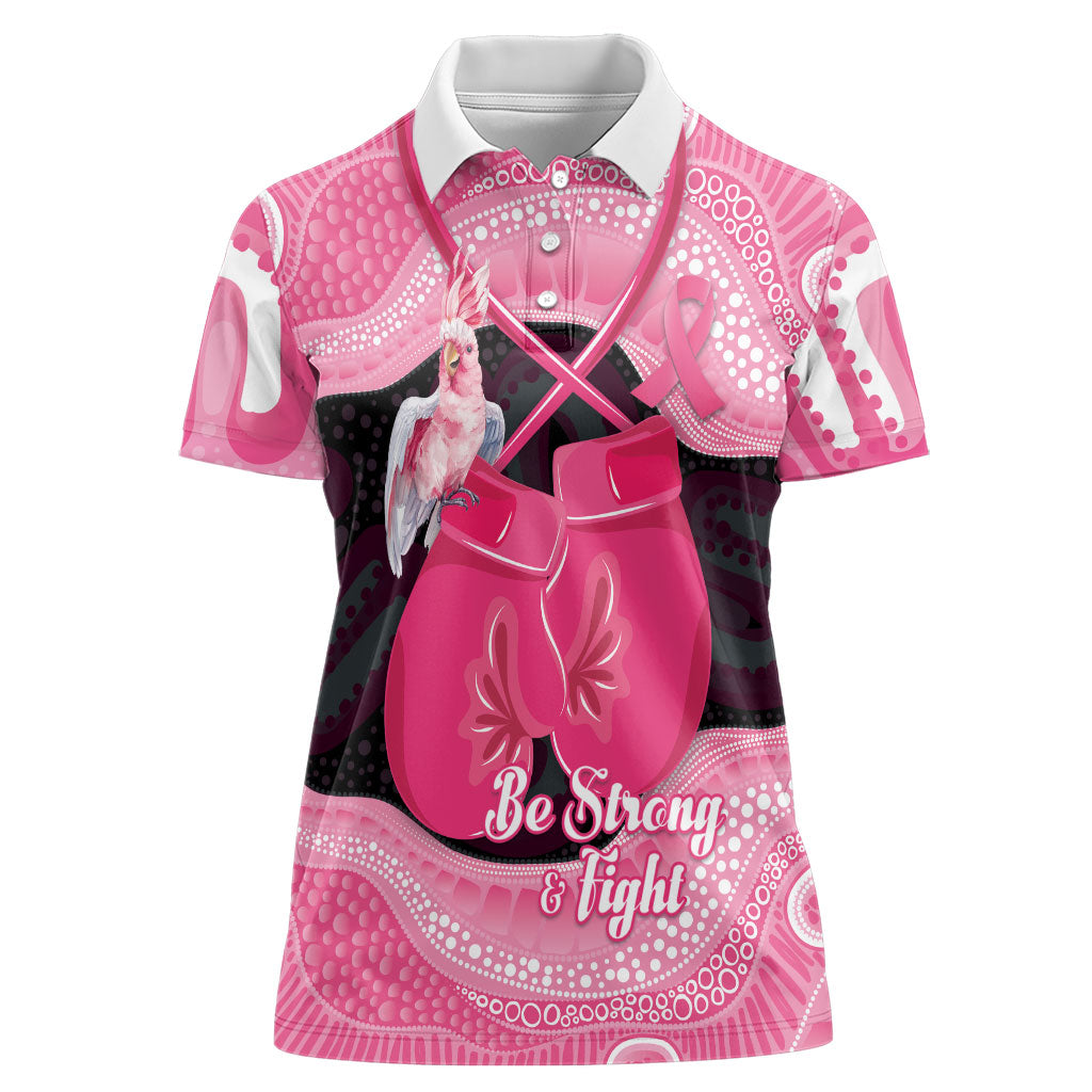 Personalised Australia Breast Cancer Awareness Women Polo Shirt Pink Cockatoo Fight Boxing Gloves Aboriginal Art