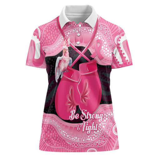 Personalised Australia Breast Cancer Awareness Women Polo Shirt Pink Cockatoo Fight Boxing Gloves Aboriginal Art
