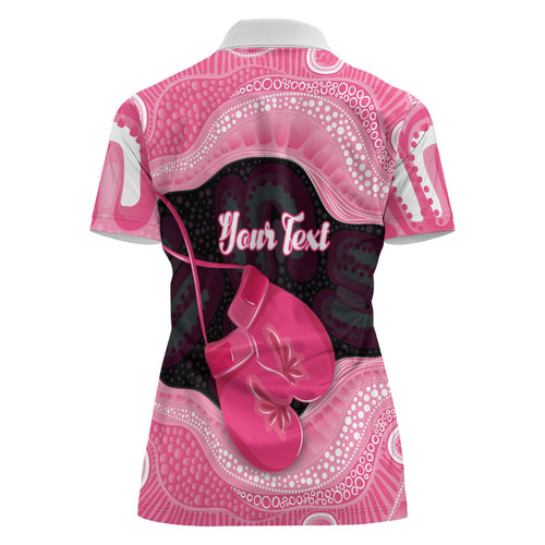Personalised Australia Breast Cancer Awareness Women Polo Shirt Pink Cockatoo Fight Boxing Gloves Aboriginal Art