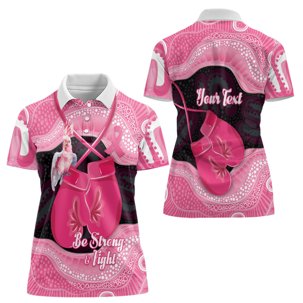 Personalised Australia Breast Cancer Awareness Women Polo Shirt Pink Cockatoo Fight Boxing Gloves Aboriginal Art