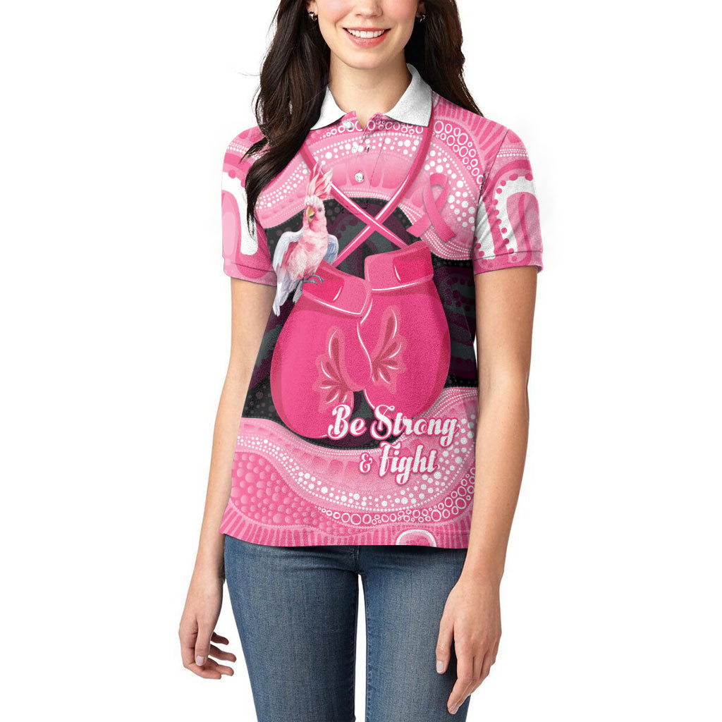 Personalised Australia Breast Cancer Awareness Women Polo Shirt Pink Cockatoo Fight Boxing Gloves Aboriginal Art