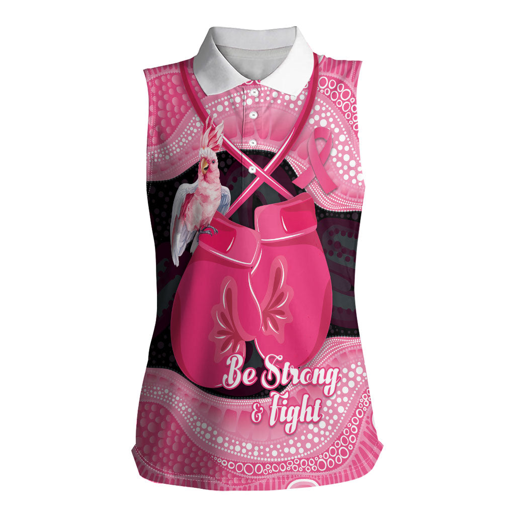Personalised Australia Breast Cancer Awareness Women Sleeveless Polo Shirt Pink Cockatoo Fight Boxing Gloves Aboriginal Art