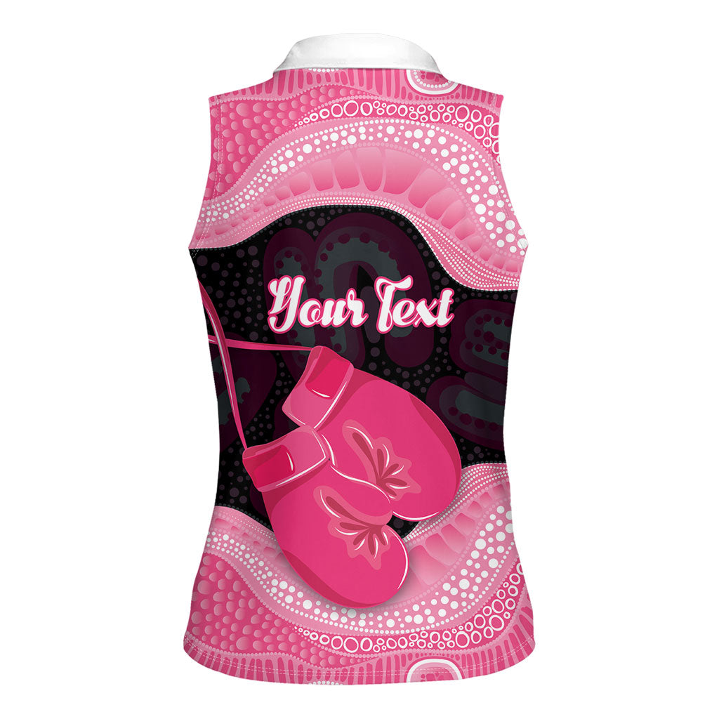 Personalised Australia Breast Cancer Awareness Women Sleeveless Polo Shirt Pink Cockatoo Fight Boxing Gloves Aboriginal Art