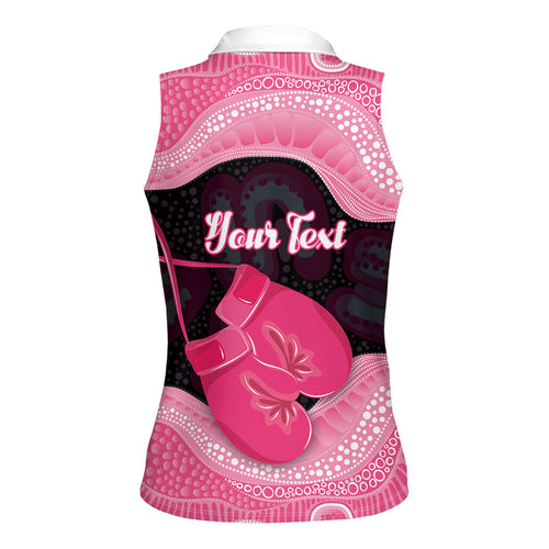 Personalised Australia Breast Cancer Awareness Women Sleeveless Polo Shirt Pink Cockatoo Fight Boxing Gloves Aboriginal Art